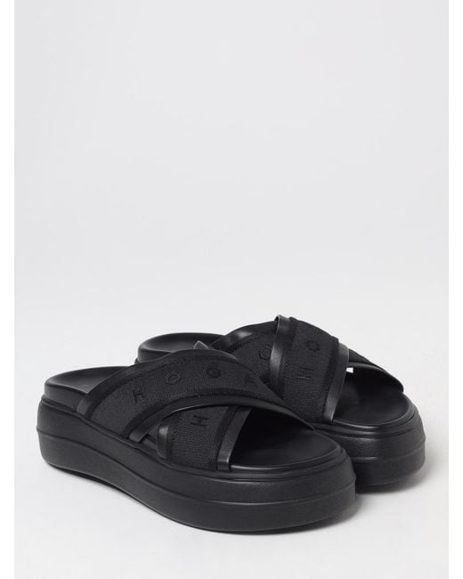 Hogan Black Platform Crossstrap Sandals