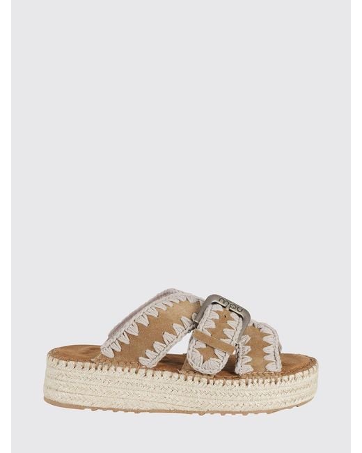 Mou Natural Jute Suede Sandals With Contrast Stitching