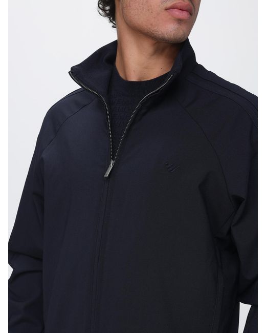 Emporio Armani Blue Wool-Blend Bomber Jacket With High Neck And Tone-On-Tone Logo for men