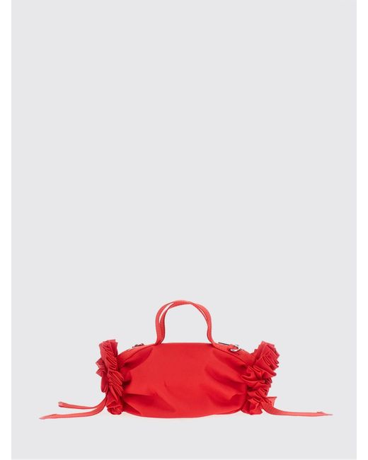 Simone Rocha Red Double Ribbon Nylon Handbag With Bow And Ruffles