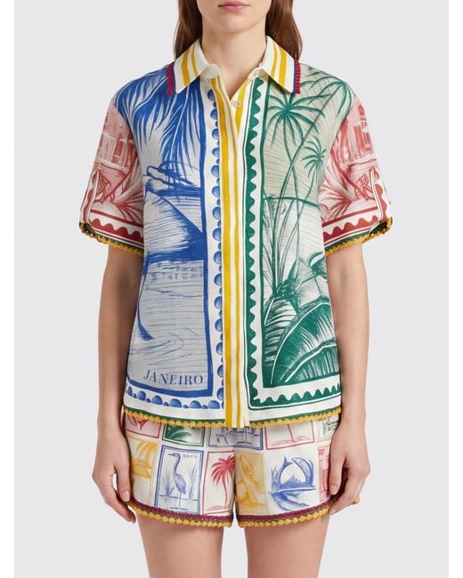 Farm Rio Blue Brasil Vintage Short-Sleeved Shirt