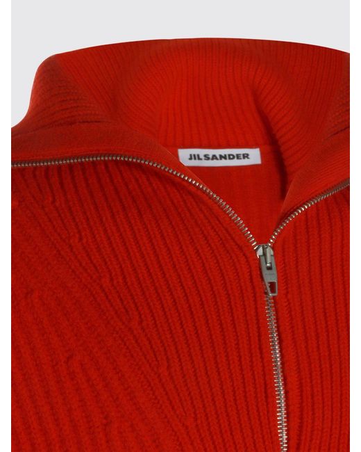 Jil Sander Red High Neck Half-Zip Jumper for men