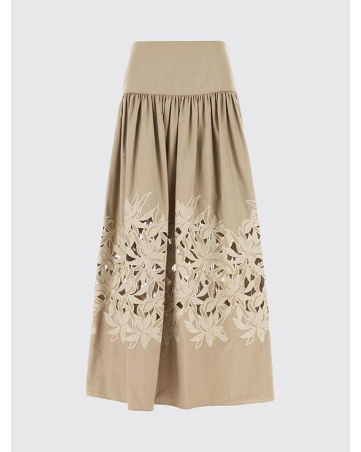 Agnona Natural Embroidered Cotton Skirt