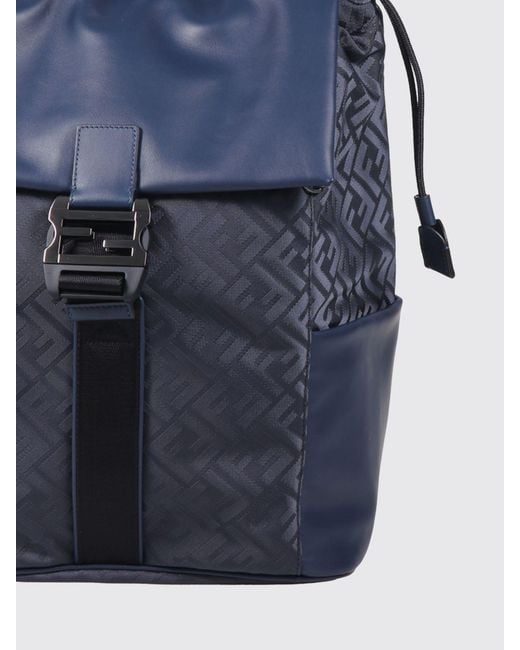 Fendi Blue Flux Ff Jacquard Nylon Backpack With Leather Details for men