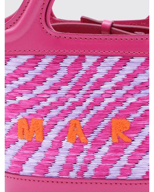 Marni Pink Tropicalia Striped Raffia And Leather Bag