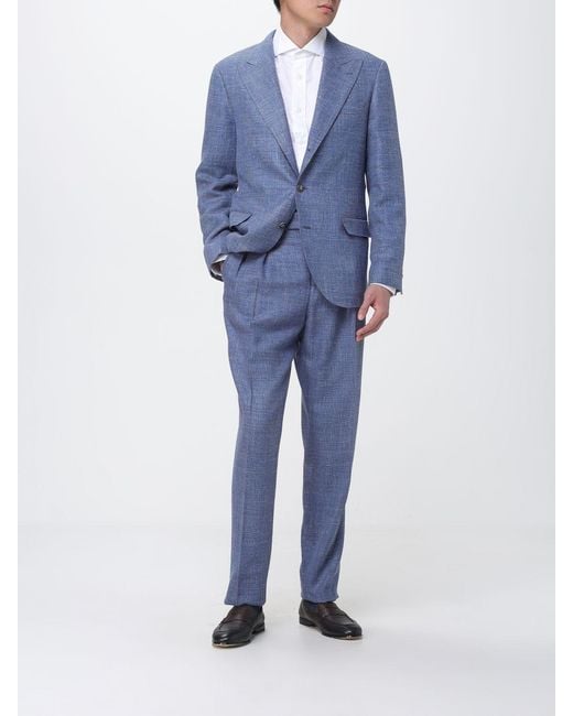 Brunello Cucinelli Blue Sartorial Virgin Wool Blend Trousers for men