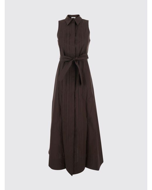P.A.R.O.S.H. Brown Off-The-Shoulder Cotton Midi Shirtdress P.A.R.O.S.H. With Pleated Skirt