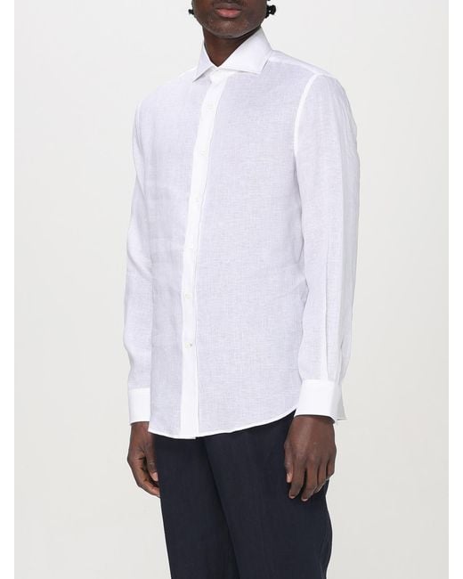 Brunello Cucinelli White Basic Linen Shirt for men