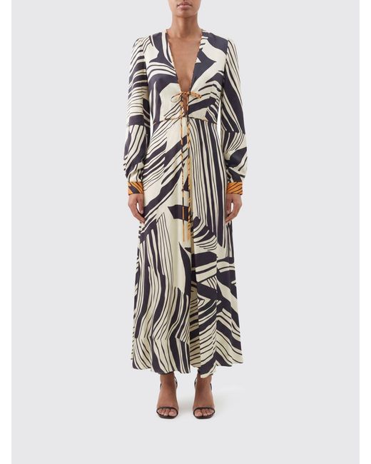 Raquel Diniz White Printed Silk Midi Dress