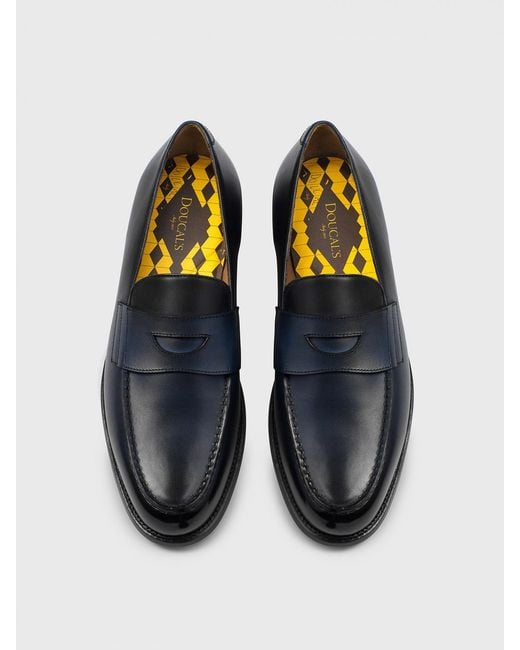 Doucal's Blue Aged Leather Loafers for men
