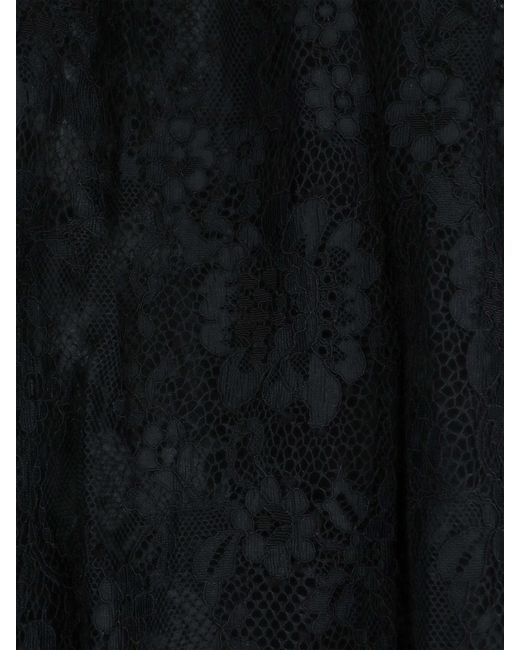 Self-Portrait Black Lace Long-Sleeved Blouse With Crew Neck