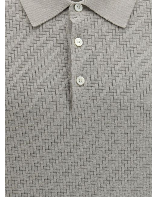 Brioni Gray Cotton And Silk Knit Polo Shirt for men