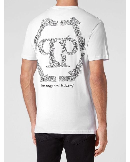 Philipp Plein White Slim Fit Cotton T-Shirt With Monogram Print And Hexagon Logo for men