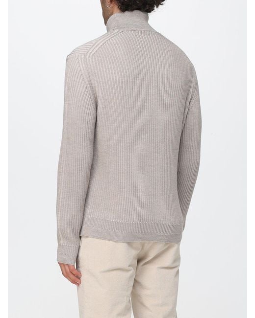 Zanone Gray Slim Fit Virgin Wool Roll Neck Jumper With Ribbed Finishes for men