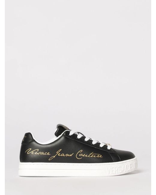 Versace Jeans Couture Black Leather Sneakers With Logo