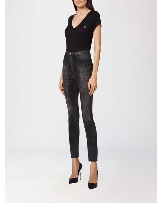Philipp Plein Black High-Waisted Cropped Skinny Stretch Jeans With Used Effect