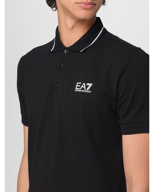 EA7 Black Cotton Polo With Printed Logo for men