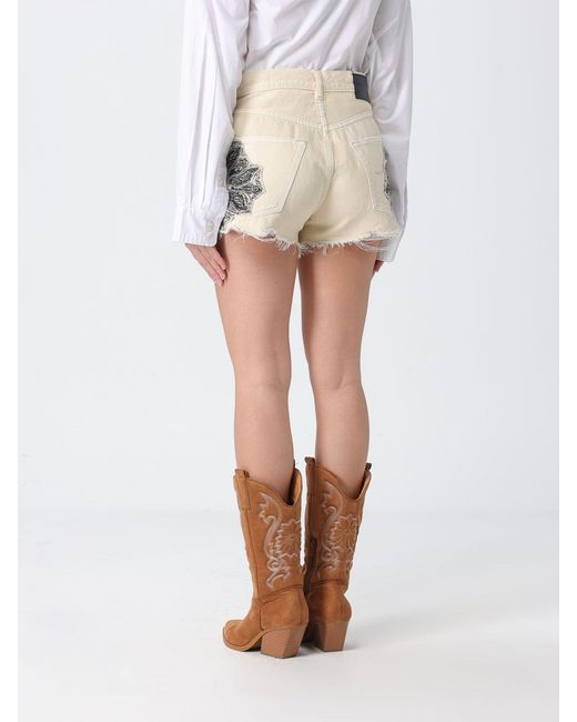 R13 White Printed Cotton Denim Shorts