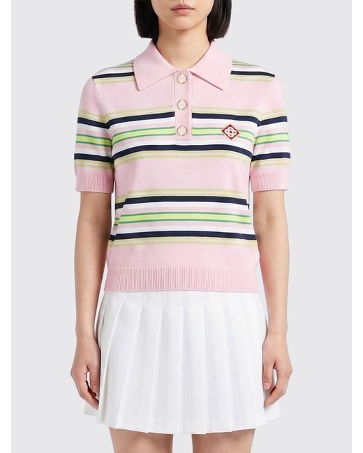 Casablanca White Striped Viscose Knit Polo Shirt