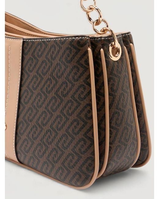 Liu Jo White Faux Leather Grained Bag With All Over Monogram