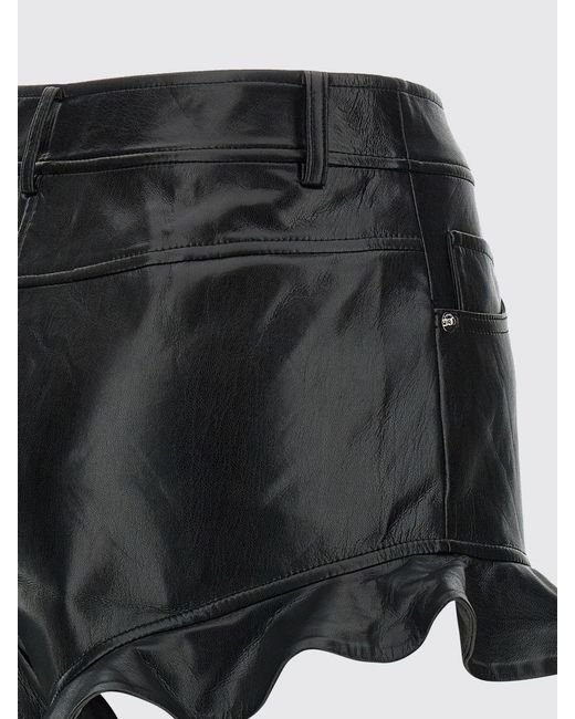 Self-Portrait Black High-Waisted Slim Fit Polyurethane Shorts With Ruffles