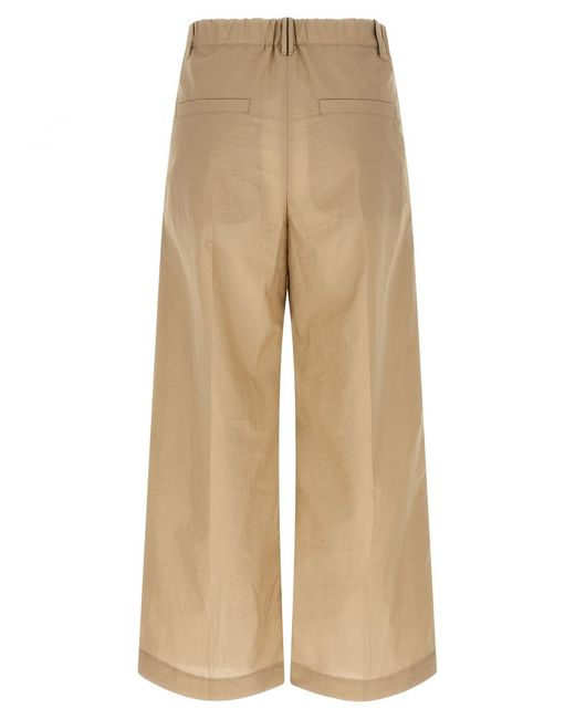 Brunello Cucinelli Natural Cotton Poplin Wide Leg Trousers