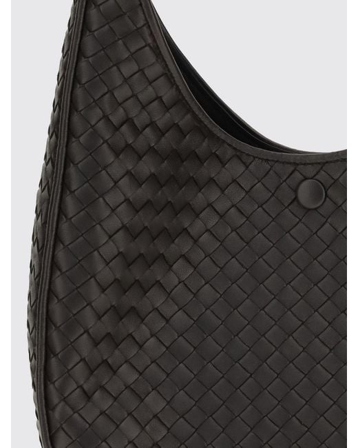 Bottega Veneta Black Ovetto Intrecciato Lambskin Shoulder Bag With Woven Handle