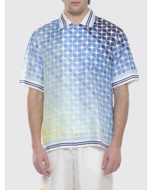 Casablanca Blue Printed Silk Casual Shirt for men