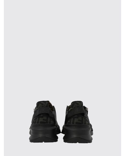 Fendi Black Flow Canvas Sneakers With Ff Jacquard Monogram And Leather for men