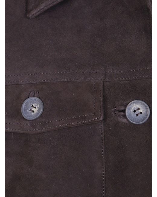 Semicouture Brown Cropped Suede Leather Shirt Jacket With Patch Pockets