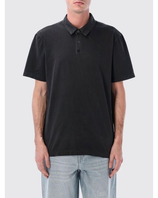 James Perse Black Short-Sleeved Supima Cotton Polo With 3-Button Placket for men