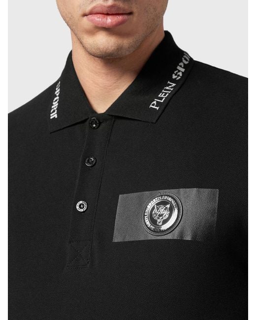 Philipp Plein Black Slim Fit Cotton Polo Shirt With Contrast Hexagon Logo for men