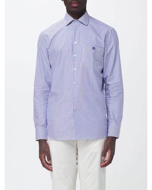 Etro Blue Striped Poplin Casual Shirt for men