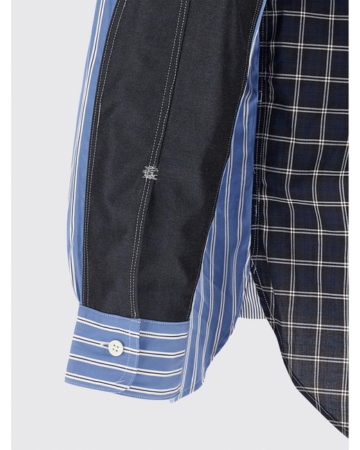 Junya Watanabe Blue Relaxed Fit Patchwork Cotton Shirt With Spread Collar for men