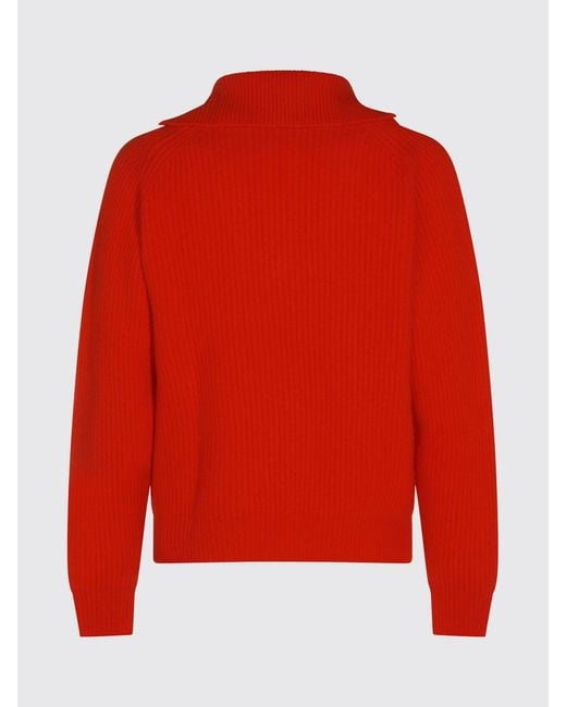 Jil Sander Red High Neck Half-Zip Jumper for men