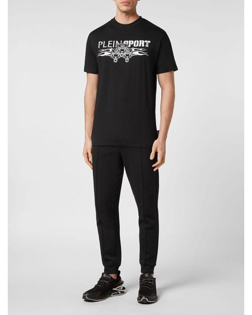 Philipp Plein Black Slim Fit Cotton T-Shirt With Contrast Hexagon Logo for men