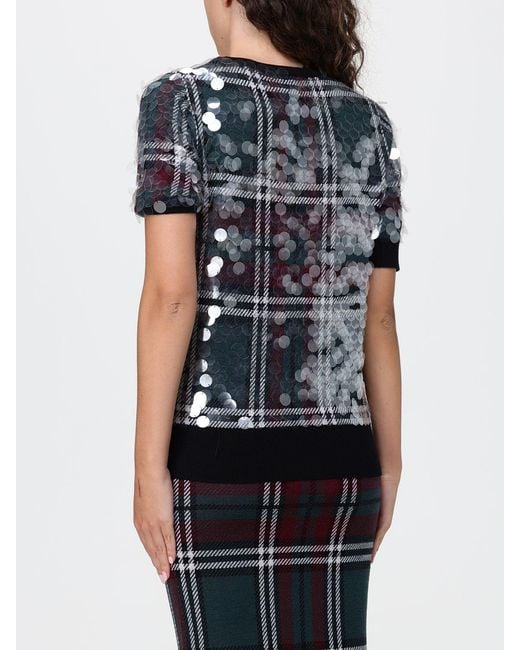 Top De Punto De Lana Virgen Con Estampado Tartán Y Lentejuelas N°21 de color Blue
