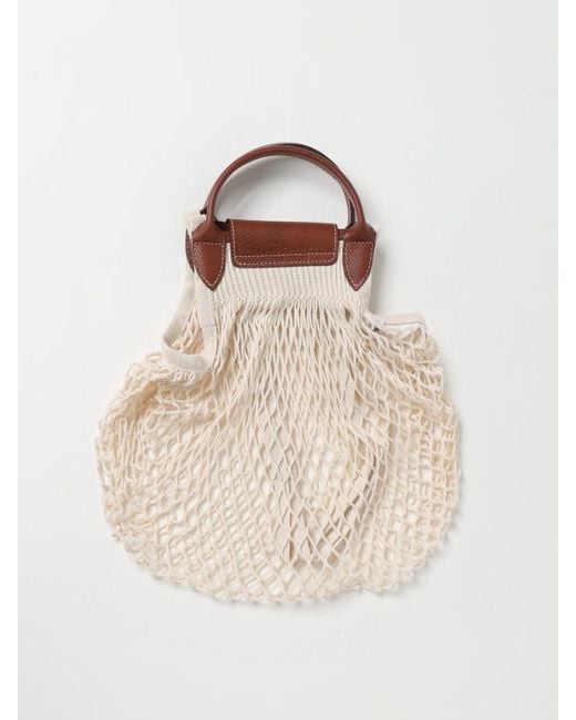 Longchamp Natural Le Pliage Filet L Mesh And Grained Leather Bag