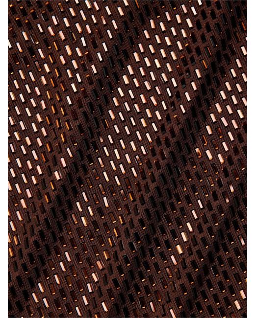 Self-Portrait Brown Rhinestone-Embellished Halterneck Long Evening Gown