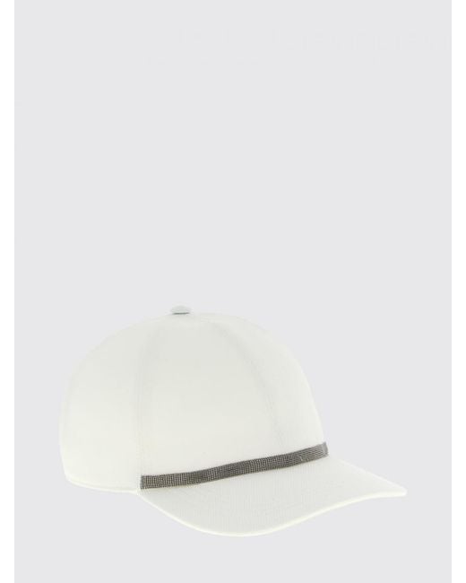 Brunello Cucinelli White Cotton Twill Hat With Monile