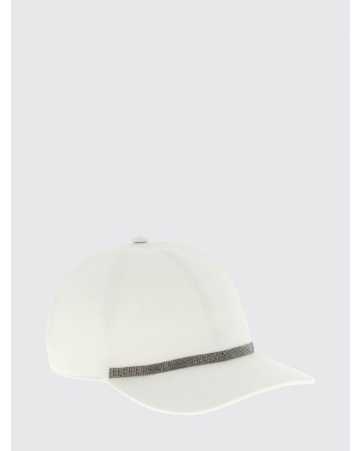 Brunello Cucinelli White Cotton Twill Hat With Monile