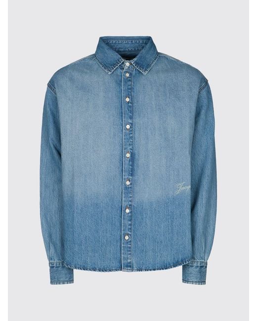 Jacquemus Blue Cotton Denim Shirt With French Collar And Logo for men