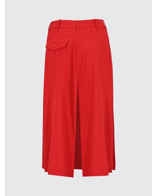 Semicouture Red Pleated Viscose And Virgin Wool Skirt