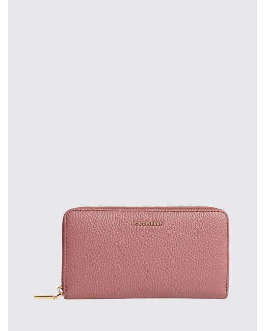 Coccinelle Pink Metallic Soft Grained Leather Continental Wallet