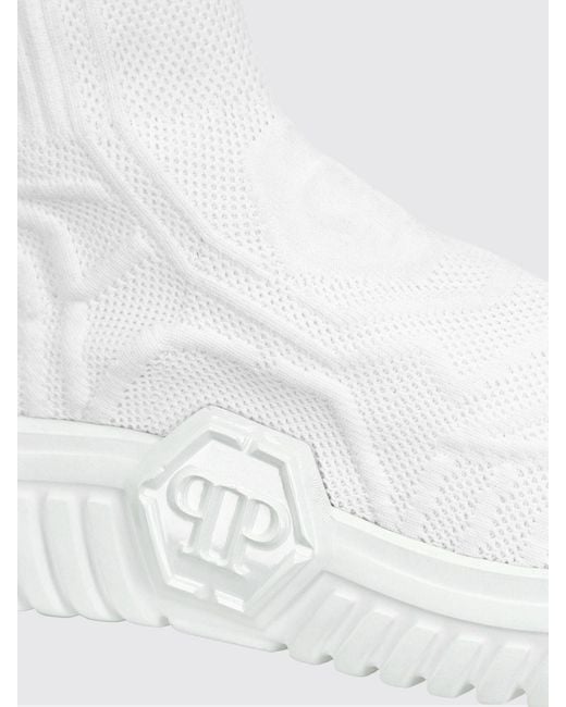 Philipp Plein White High-Top Knit Sock Sneakers With Chunky Sole for men