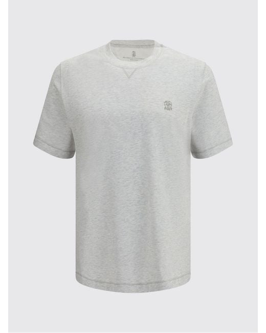 Brunello Cucinelli Gray Cotton T-Shirt With Logo for men