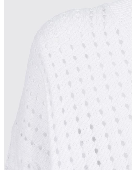 Kangra White Perforated Cotton V-Neck Knit