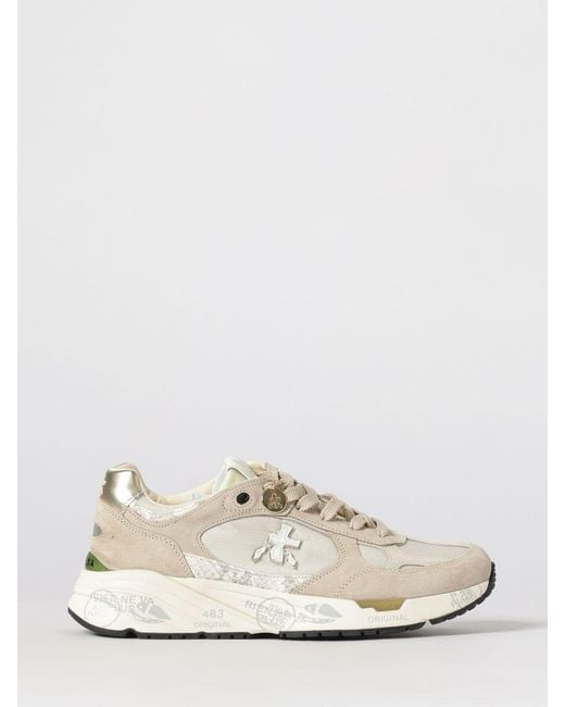 Premiata White Mased Suede And Nylon Sneakers