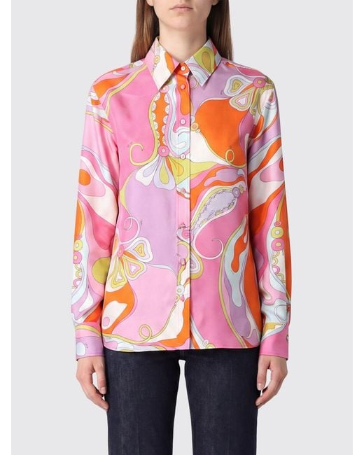 Emilio Pucci Red All-Over Graphic Print Cotton Shirt With French Collar