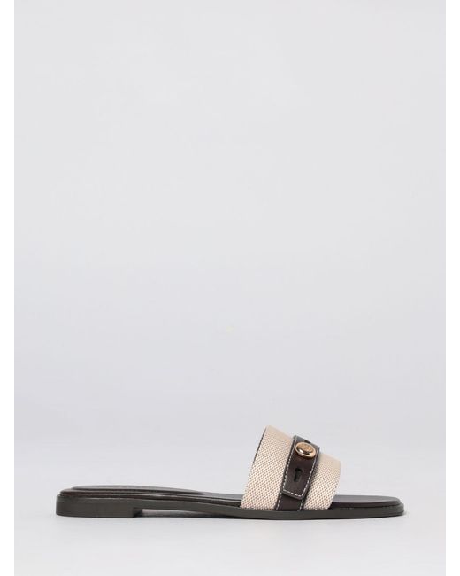 Tory Burch White Romy Canvas And Leather Slippers